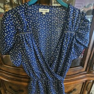 Max Studio Blue Ruched Wrap Blouse for Cocktail Nights